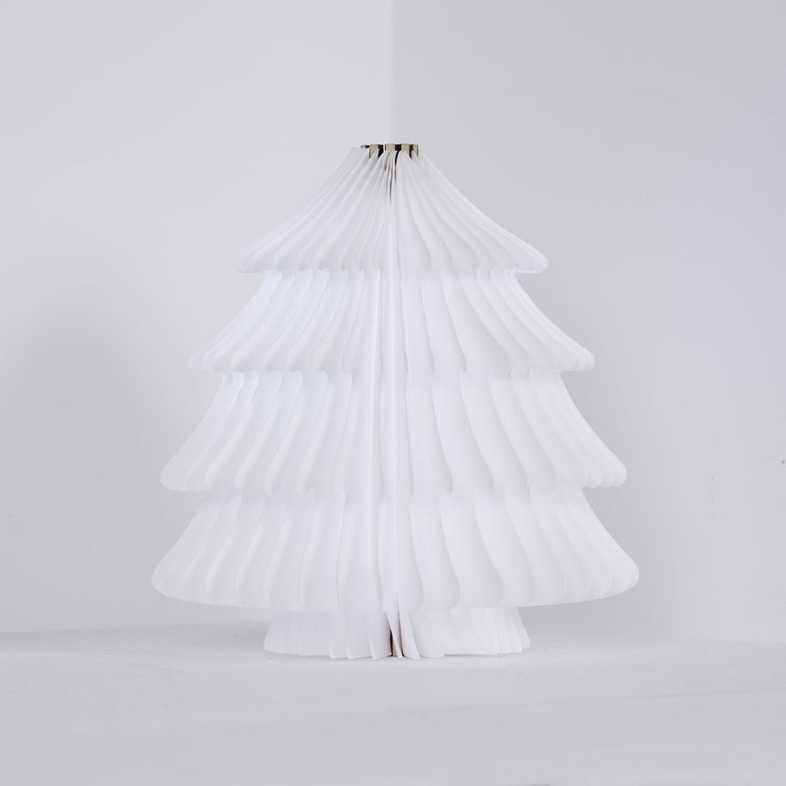 White folding paper tree lamp unlit and seen from a slight angle
