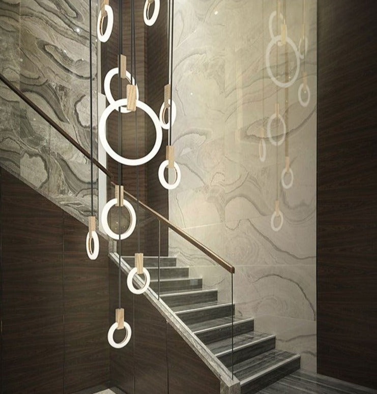 Virelle Chandelier Wooden Blade Panel Side View - OpalDwell
