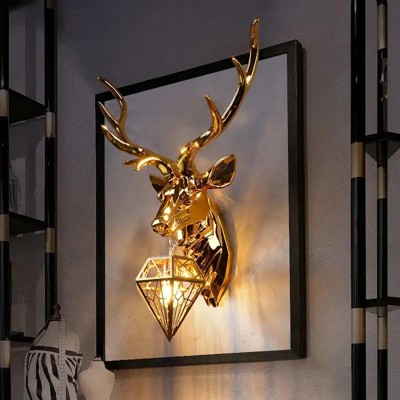 Gold wall lamp resin antler design decor accent