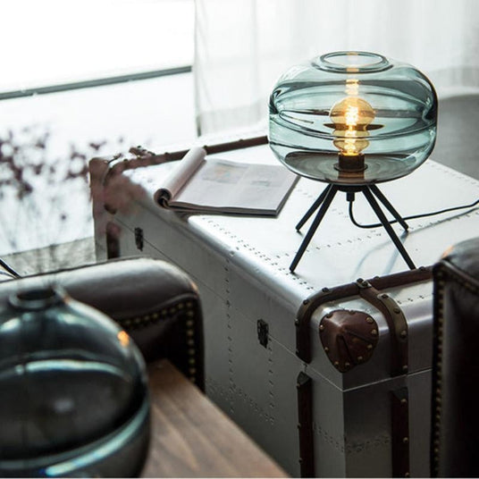 Iron and glass table lamp for living room