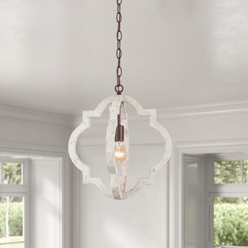 Hung in a white room between two doorways with windows beyond