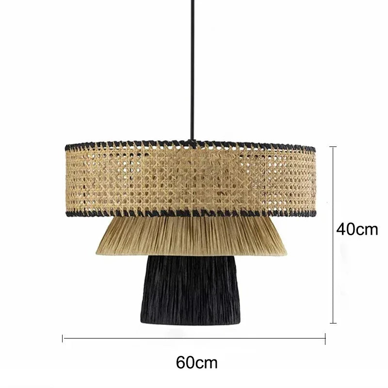 Dimension card for the rattan drum pendant light in black, medium size