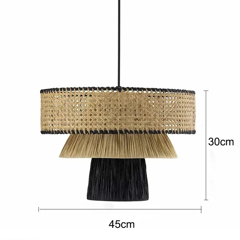 Dimension card for the rattan drum pendant light in black, small size