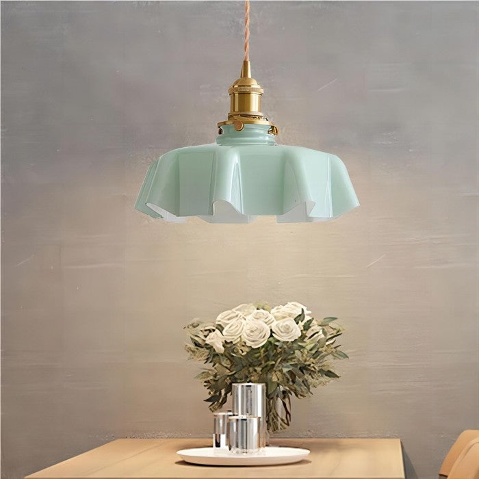 Cream Glass Pendant Light Floral Shade