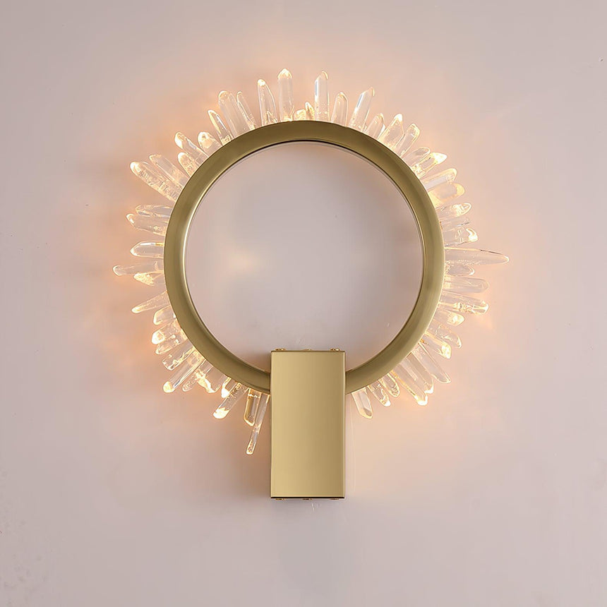 The ring lit warm, each crystal point glowing at its tip