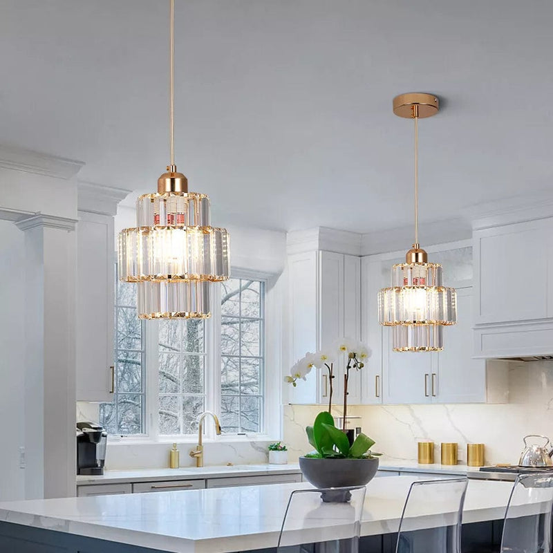 Striated crystal ceiling fixture for lobbies