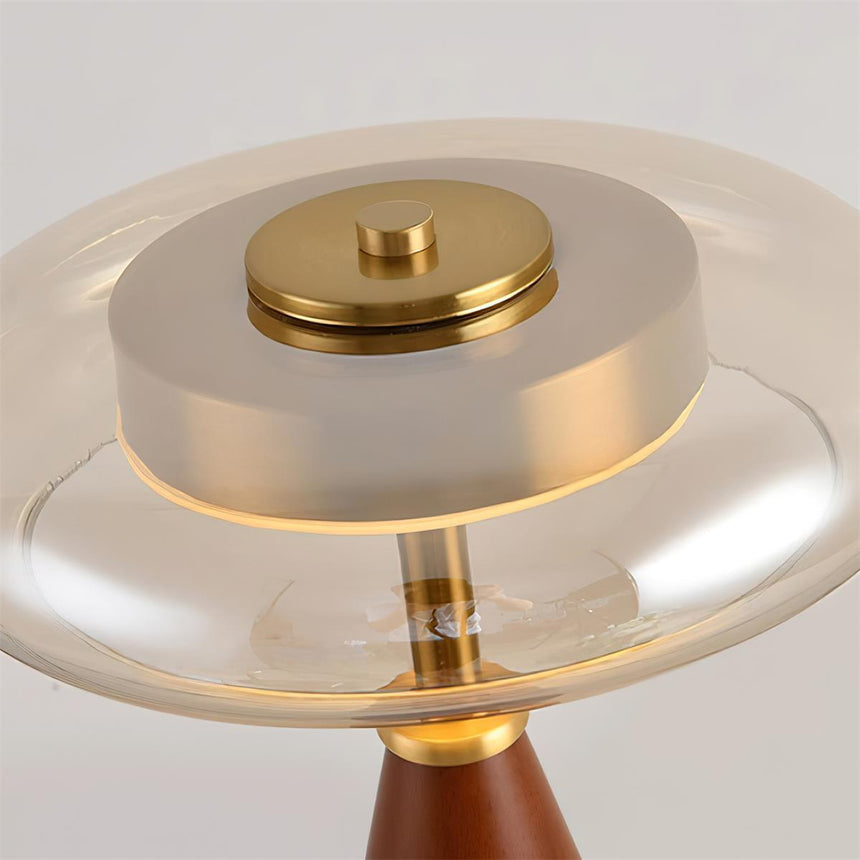 The lit underside of the amber glass ring seen close