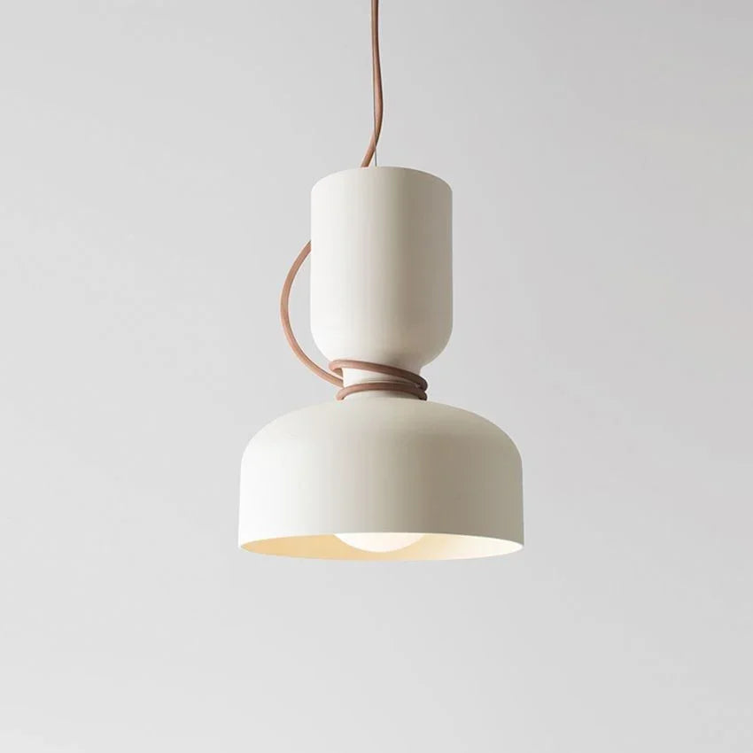 Cream pendant with a wide bowl and a copper colored collar