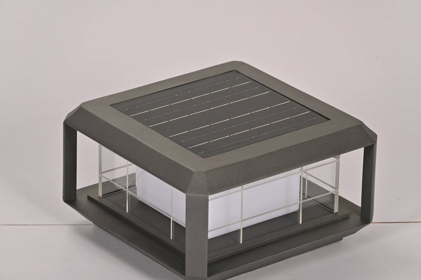The solar panel set into the flat top face of the lantern body