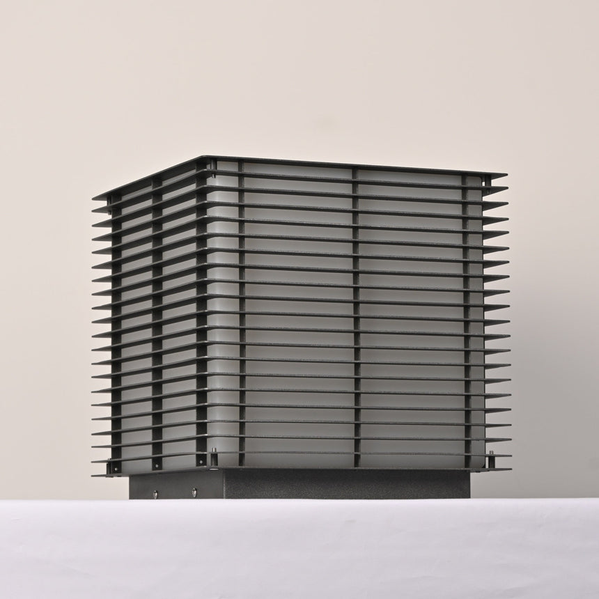 The stack of horizontal slats unlit showing the shadow gaps between