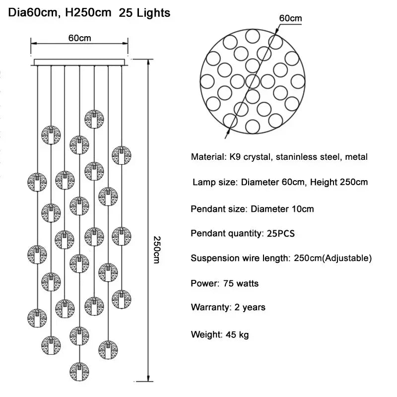 Twenty five light round version drawn at 60 cm across with a 250 cm drop