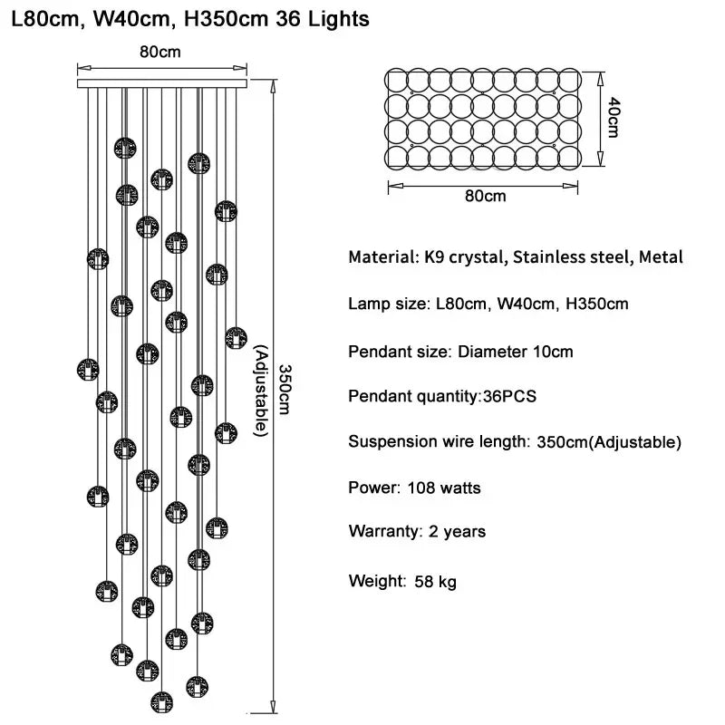 Thirty six light bar version drawn at 80 by 40 cm with a 350 cm drop