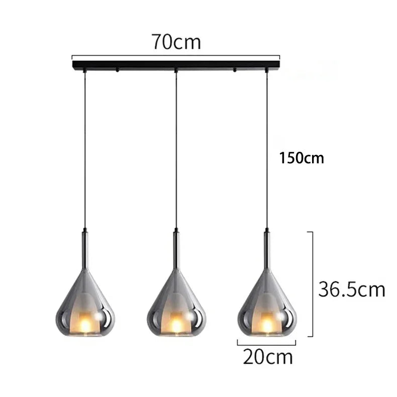 The three head version drawn with the 70 cm bar and the 150 cm drop marked