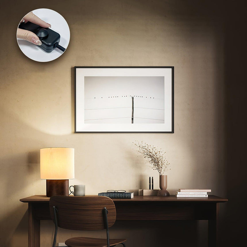 Wabi sabi table lamp on a console with the rotary switch shown close