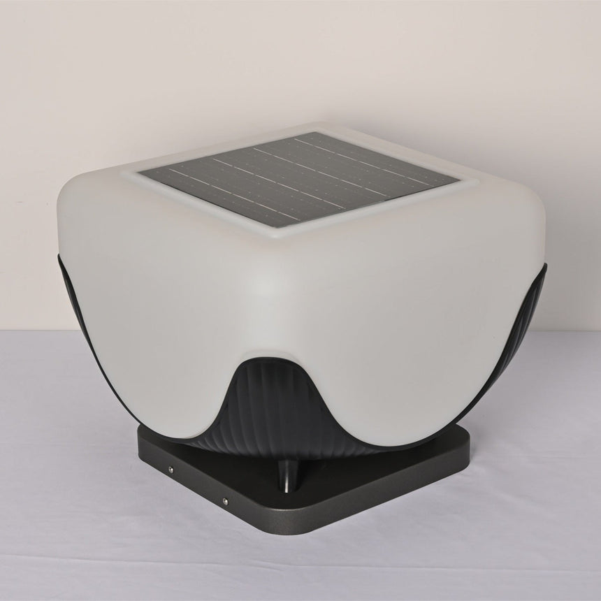 The solar panel let into the flat top of the white rounded body