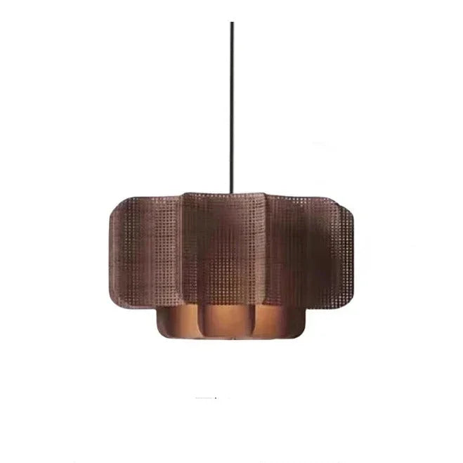 Wicker hanging lamp in the brown finish on a plain background