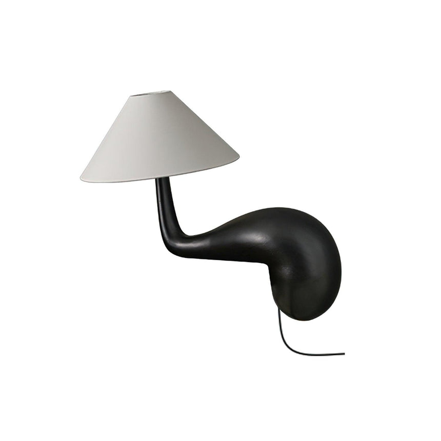 Wood desk lamp in black seen from the front, plain ground