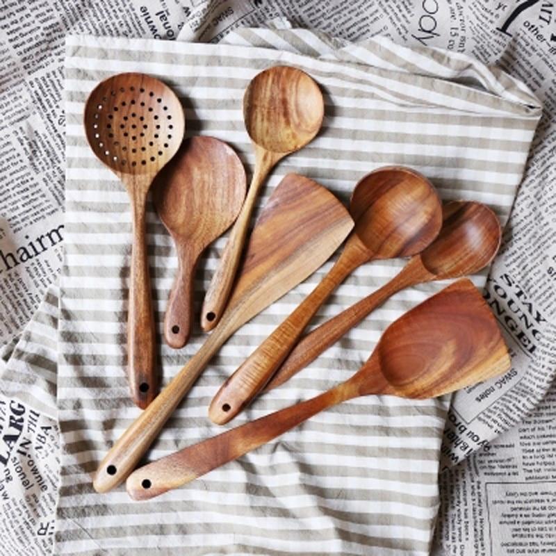 Teak Wood Soup Ladle And Slotted Spoon Set - OpalDwell