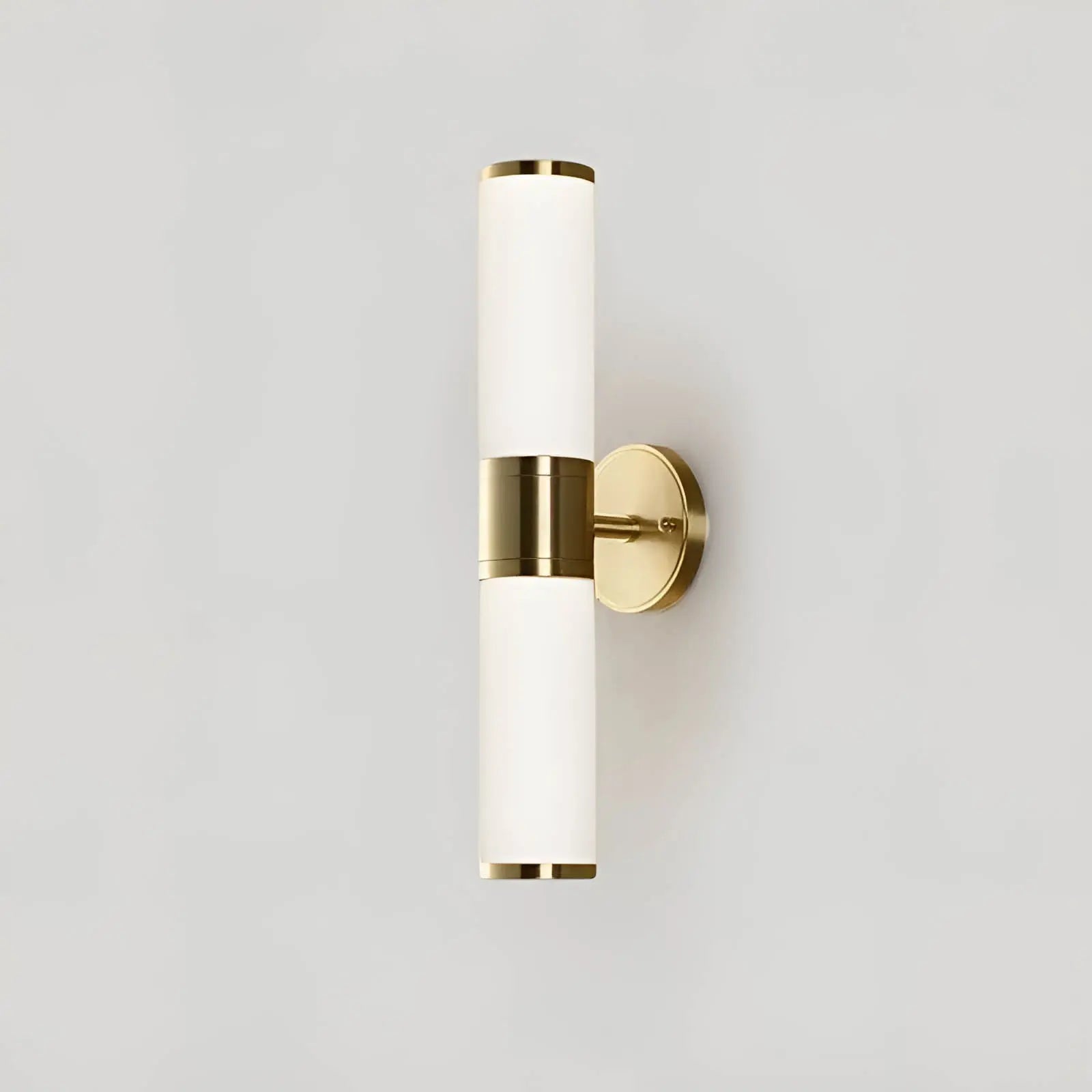 Marble wall sconce with soft LED ambient glow mounted on a neutral living room wall