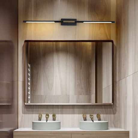 Acrylic LED vanity light for bathroom with soft ambient glow in gold and black finish