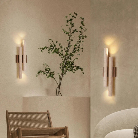 Yellow Travertine Wall Sconce LED for Living Room Accent