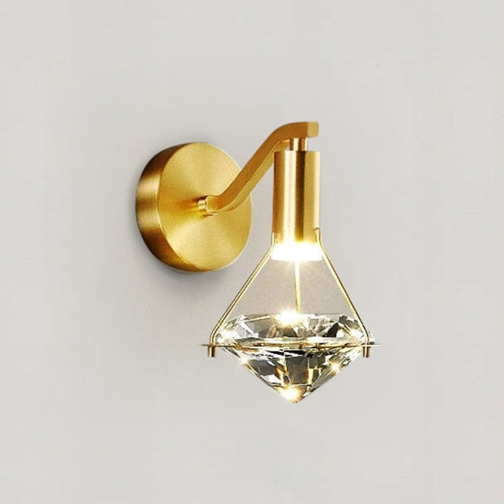 K9 crystal diamond wall sconce with warm LED light mounted in a modern bedroom