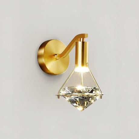 K9 crystal diamond wall sconce with warm LED light mounted in a modern bedroom