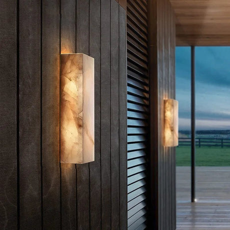 Marble wall sconce weatherproof for outdoor garden paths crafted from real Spanish marble with IP65 protection and E27 LED