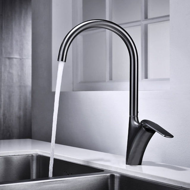 Brass ceramic kitchen mixer tap with swivel spout