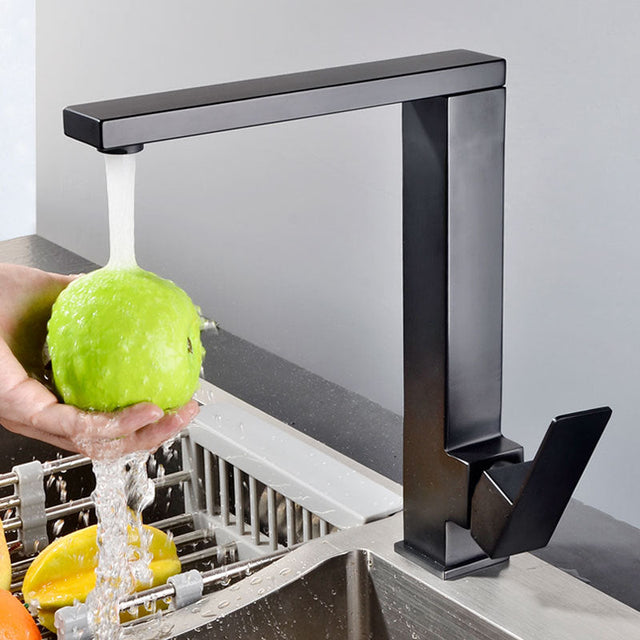 Stainless steel kitchen faucet with 360-degree swivel spout