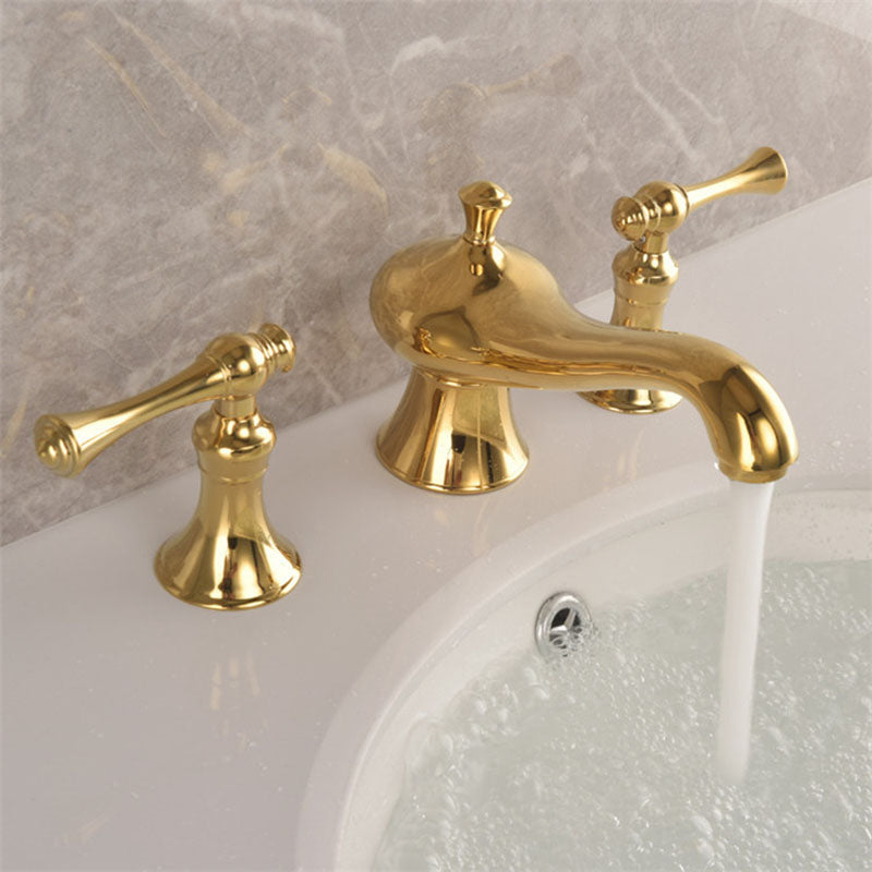 Widespread bathroom faucet with three-hole sink installation