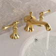 Widespread bathroom faucet with three-hole sink installation