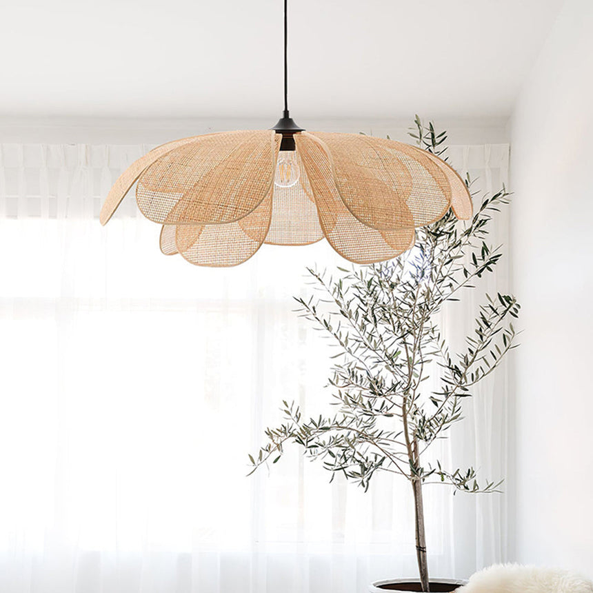 Natural Wicker Pendant Light Close-Up of Weave