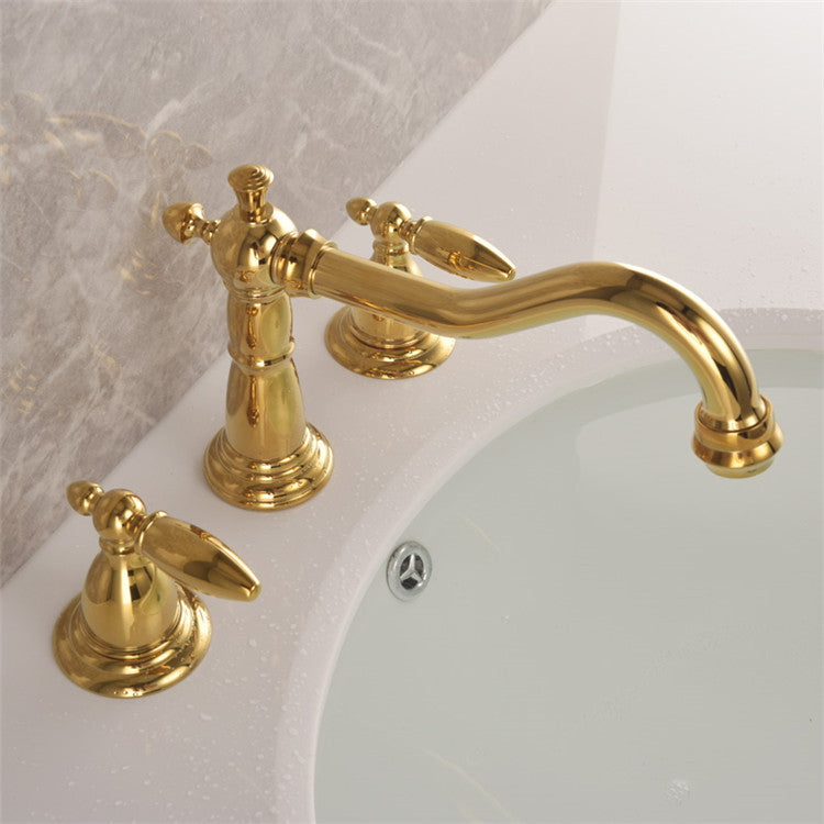 Vintage brass double-handle bathroom faucet for small bathroom spaces