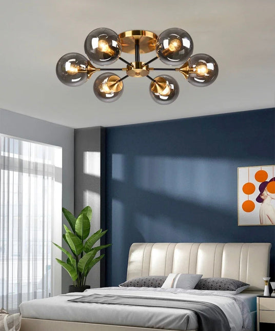 Glass Globe Chandelier in Jade for Living Room Ceiling