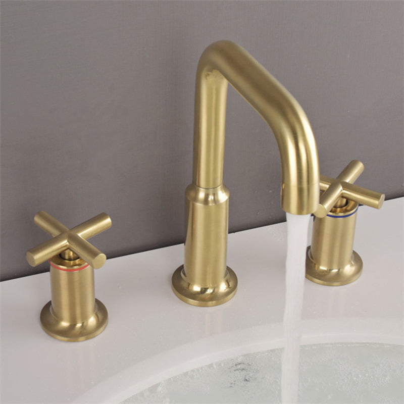 Widespread waterfall faucet with three-hole sink installation