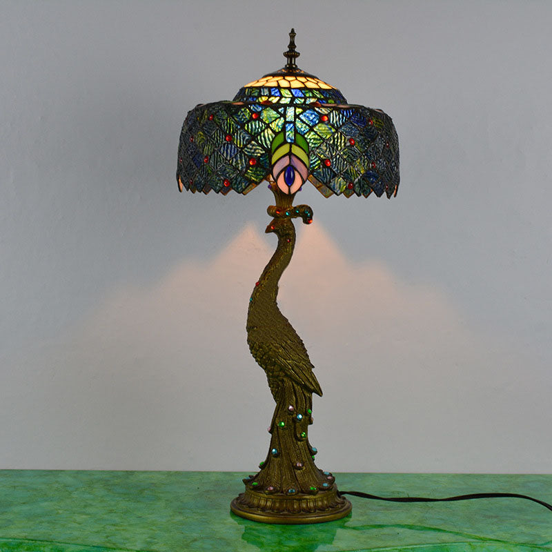 stained glass mosaic table lamp with colorful dome shade