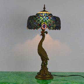 Aurena stained glass mosaic table lamp with colorful dome shade