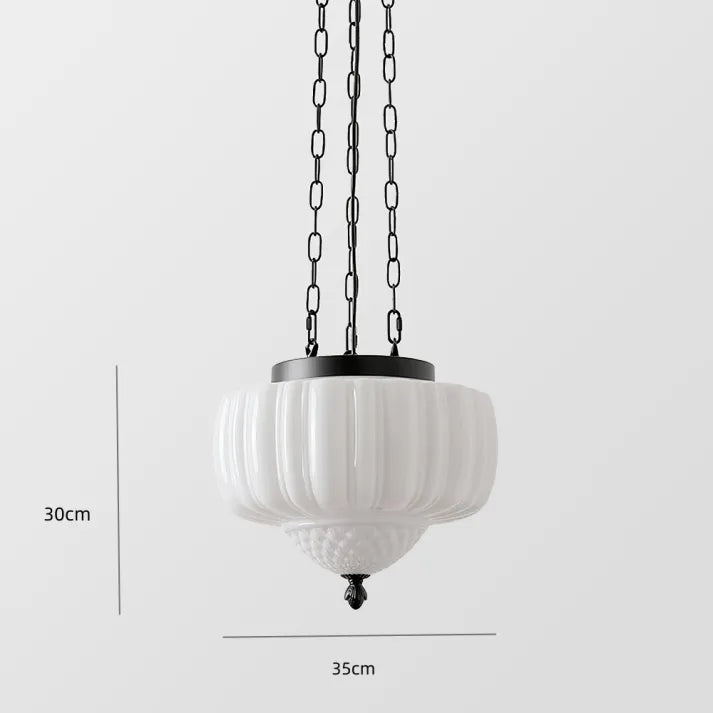 glass and iron pendant light with pure white finish for dining table centerpiece