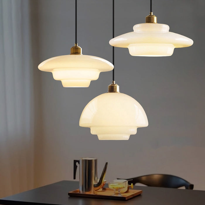 Glass Pendant Light with Brass Accent Detail