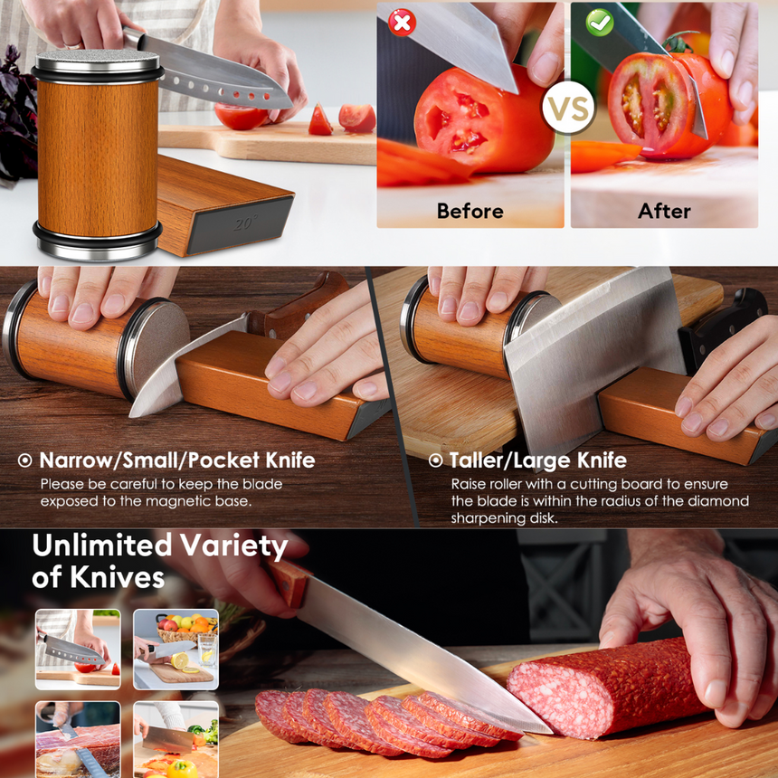 Diamond disc knife sharpener for precise edges
