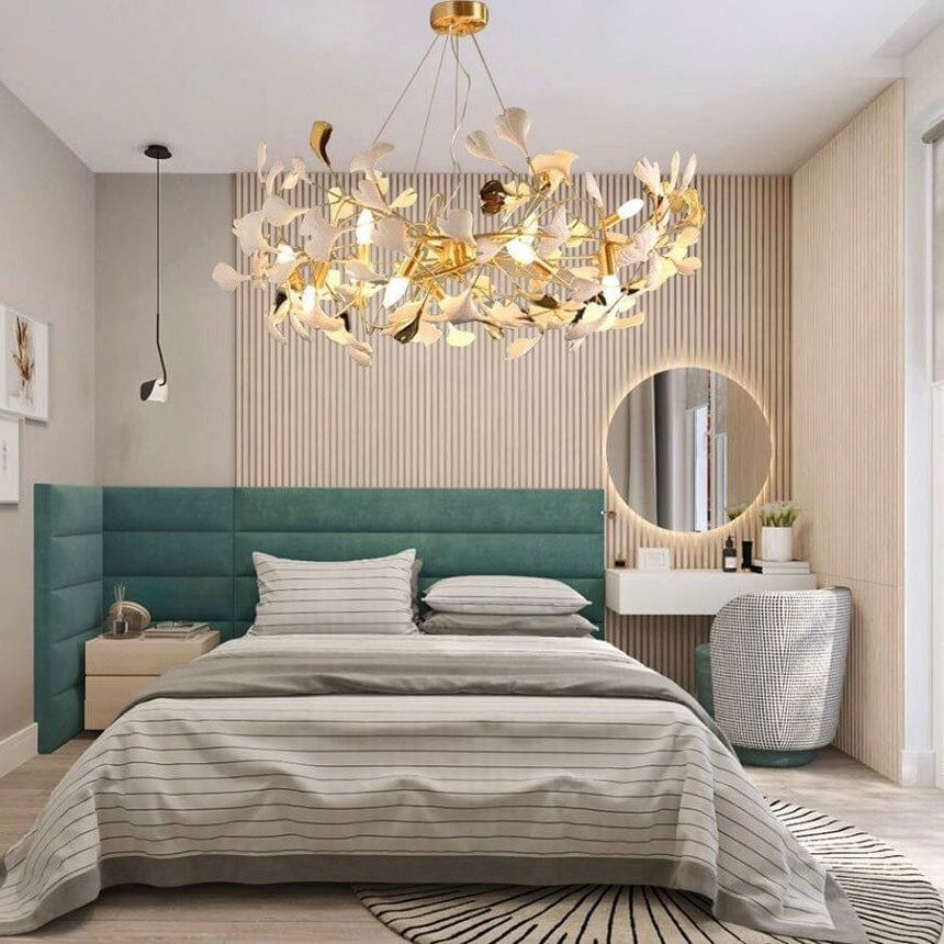 Frosted glass chandelier installation view