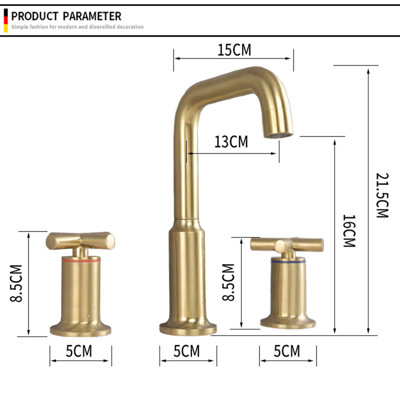 Widespread waterfall faucet side profile view - brushed gold finish