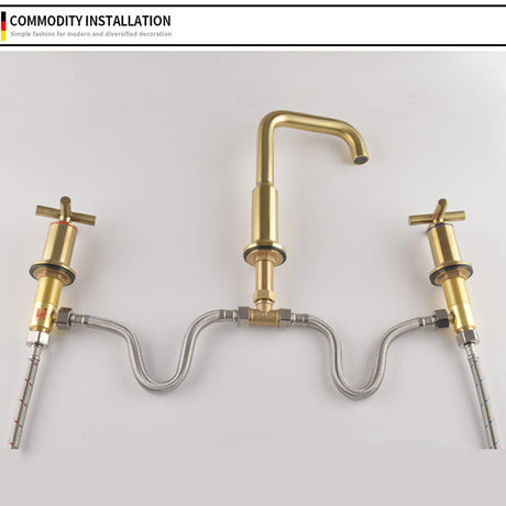 Widespread waterfall faucet installed in a bathroom setting