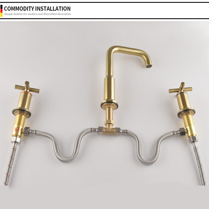 Widespread waterfall faucet installed in a bathroom setting