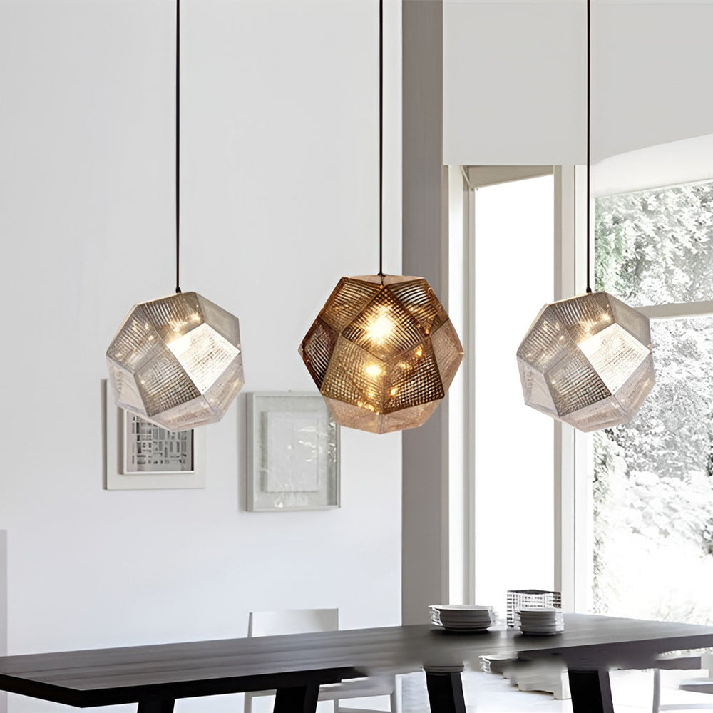 Geometric Round Pendant Lamp in Black Metal