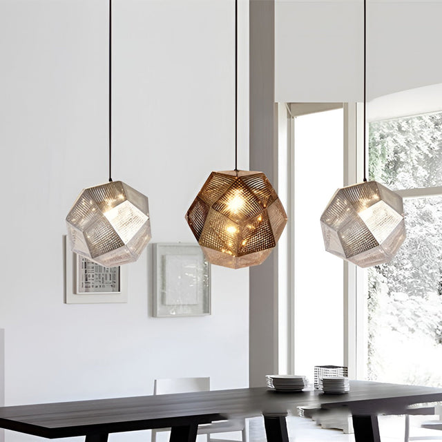 Lumenara Geometric Round Pendant Lamp in Black Metal