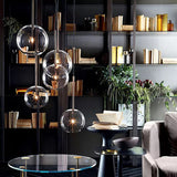 Sphere glass pendant light dimensions view