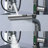 Pull-out kitchen faucet finish and material detail - extendable hose design