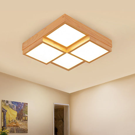 Multi-Light Wood Ceiling Lamp Close-Up View